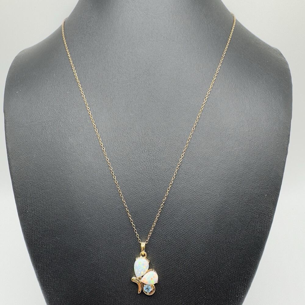Opal Blue Topaz Butterfly Necklace 18K Vermeil Sterling Silver 18" Feminine - Picture 2 of 9